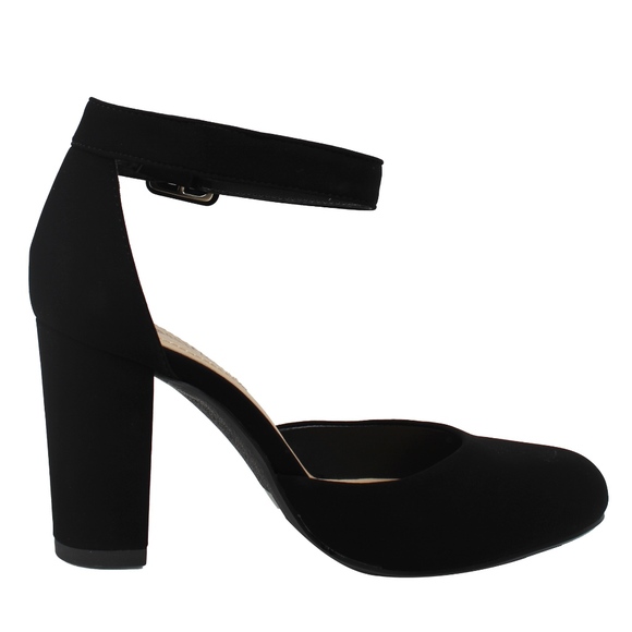 SIZE 6.5 Black Faux nubuck leather Ankle Strap He - Picture 3 of 5